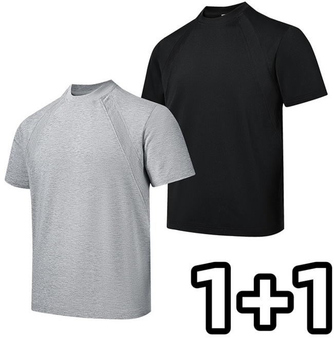 Sevenmoon 1+1 남자 루즈핏 배기 티셔츠 라운드넥 반팔티 남녀공용 빅사이즈 블랙+그레이 2장