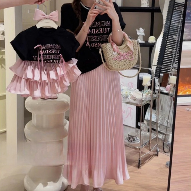 UPPERCUT 맘앤키즈 모녀 커플룩 티셔츠 롱스커트 2종 상하세트 상하세트