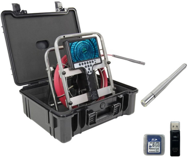 고화질 배관 내시경 카메라 산업용 누수 관로 파이프 탐지, 7mm 레드 케이블(30M)+손드+셀프레벨링, 1개