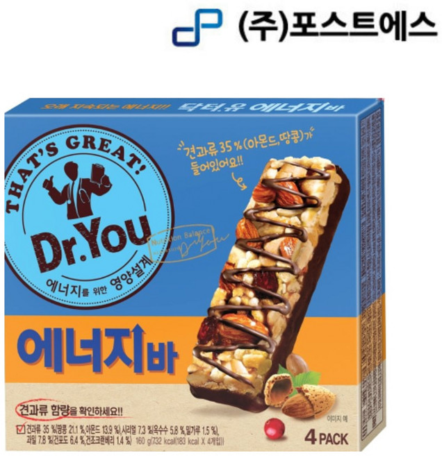 오리온 닥터유 견과류 에너지바 40g 4개입 1개, 160g