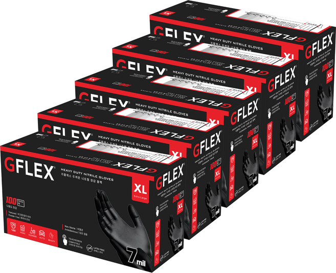 지플렉스 두꺼운 니트릴장갑 블랙 7.0, 특대(XL), 5개