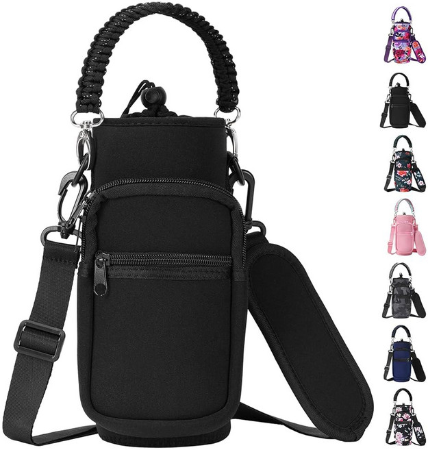 에이스트레커 32/40/64/128온스 네오프렌 단열 물병 캐리어 가방 스트랩 및 파라코드 손잡이가 있는 슬링백 슬리브 파우치 홀더 여행 하이킹 캠핑용 포켓 2개, 16-40 Oz, Wild Rose