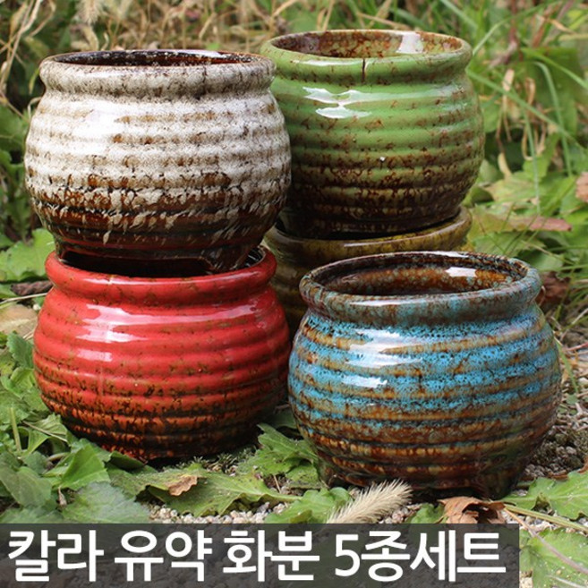 세인화분 다육이 화분 5종 세트 - 다육화분, 03_Sein_가마유약5종(C타입)