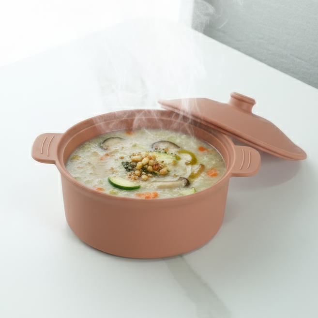 꿈꾸는 리빙 다용도 실리콘 계란찜기 전자레인지 라면용기 중형 원형 600ml, 1개, 피치베이지