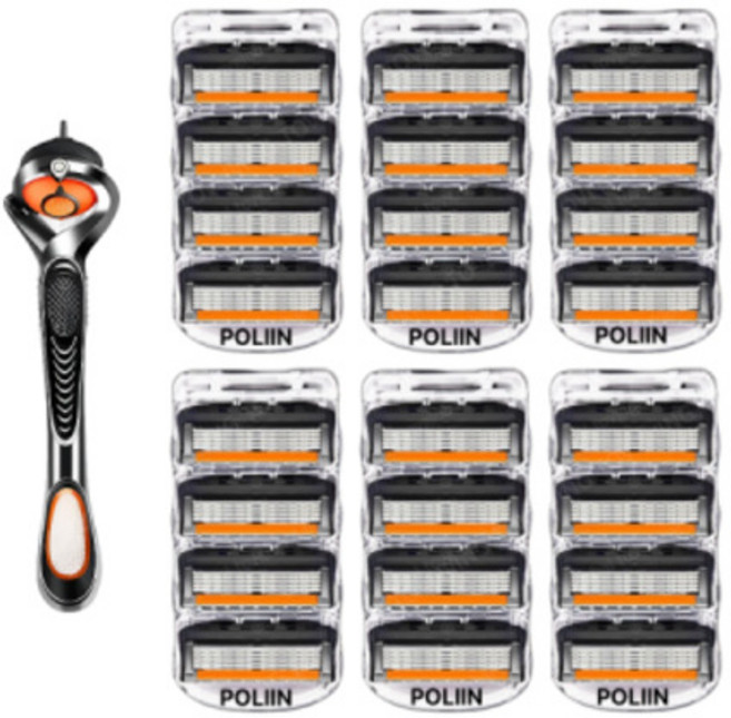 질레트 호환용 면도날 퓨전 프로글라이드 파워 신형(블랙주황)/면도날 6팩(24개입)+스윙면, 1개