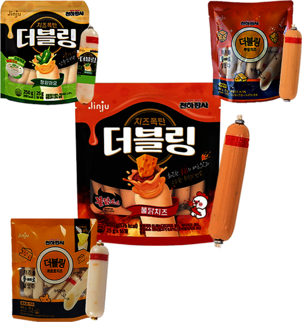 천하장사 더블링 불닭치즈 + 3종(콰트로치즈뿌링치즈청양마요) 총 간식 소시지, 4개, 400g