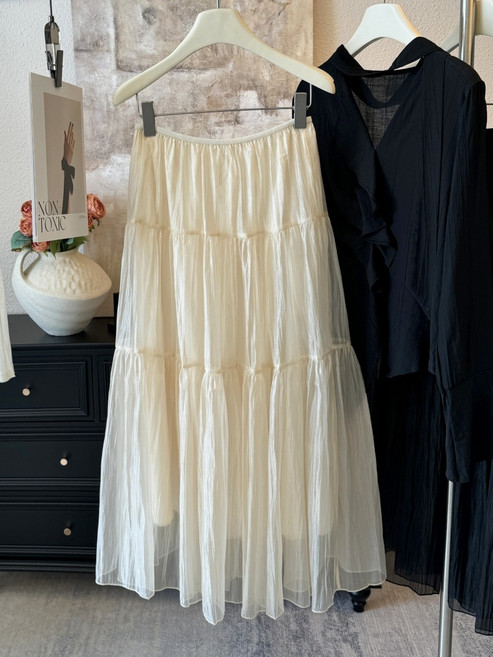 【溫柔褶皺肌理】半身裙 紗裙 傘裙 蛋糕裙 高腰顯瘦 珠光紗面料 春夏新款 法式溫柔風 日常約會穿搭