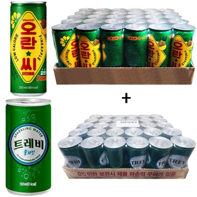 오란씨 파인애플 250ml(30캔) + 트레비 플레인 190ml(30캔), 60캔, 250ml