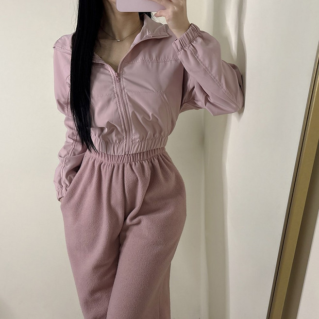 VANANA2 여성 하이넥 집업 후드 베이직 크롭 바람막이 (2color)