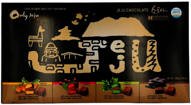 제주 초콜릿 쇼콜라 45g x 4개입 4가지맛 세트 감귤 백년초 녹차 다크 제주특산물, 4개