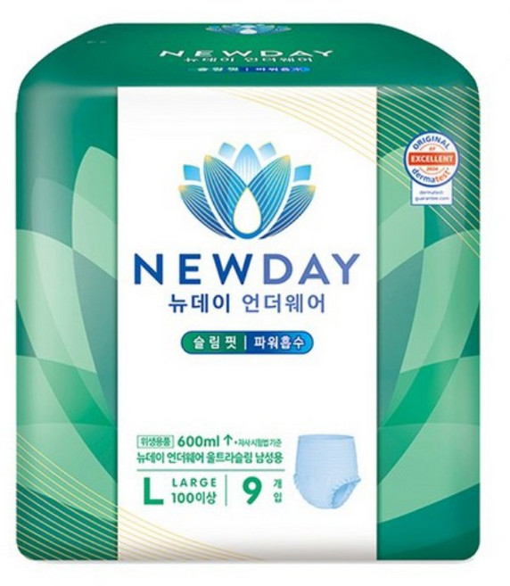 뉴데이 남성용 언더웨어 울트라슬림 성인기저귀, 대형, 10개입, 2세트