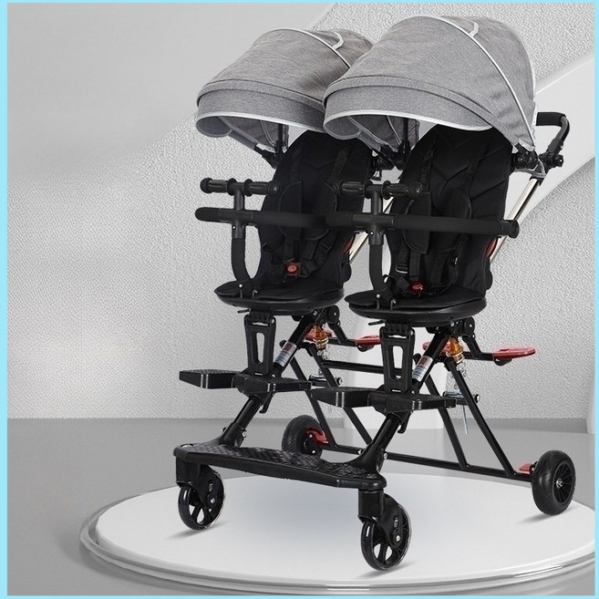 쌍둥이 트라이크 충격흡수 휴대용 트라이크 8.5kg 트윈 유모차 기내반입, 그레이