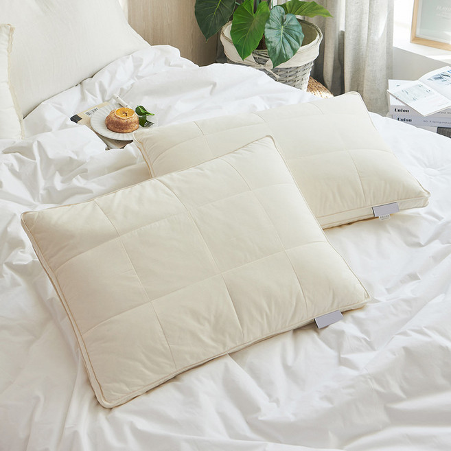 하이얀 구스베개 목편한 푹신한 편안한 거위털 베개, 1개, 아이보리