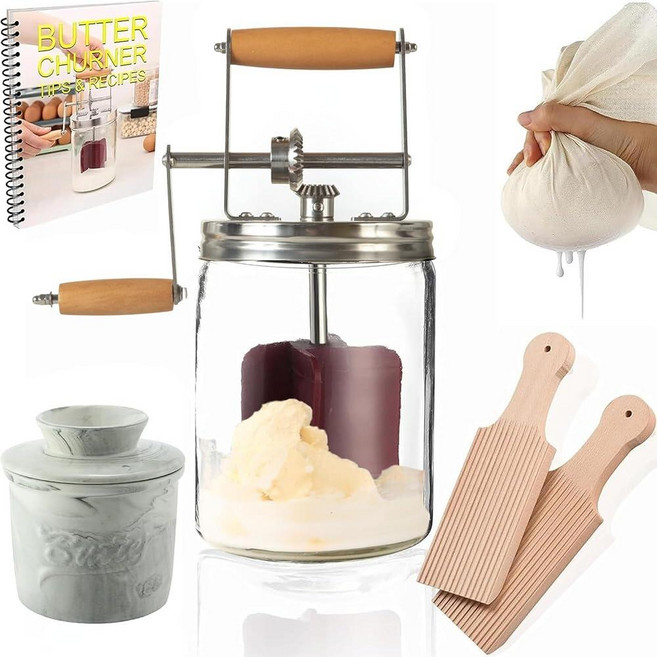 Dazey Butter Churner - 버터 크로크 치즈 천 버터 패들 레시피 북 포함 - 핸드 크랭크 버터 휘젓기 수동 버터 메이커 - 나만의 Dazey Churner, Dazey Butter Churner - 버터 크로크,, 1개