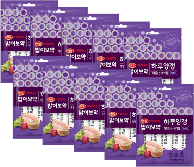 하림 밥이보약 CAT 하루양갱 걱정없는 헤어볼 짜먹는 고양이 간식, 혼합맛(닭/과일,야채), 56g, 10개