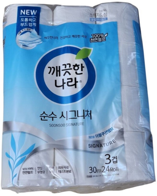 깨끗한나라 순수 시그니처 천연펄프 3겹 고급롤화장지, 30m, 24롤, 1개