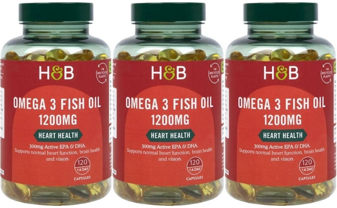 홀랜드앤바렛 오메가3 피쉬오일 1200mg 비타민 D3, 3개, 120정