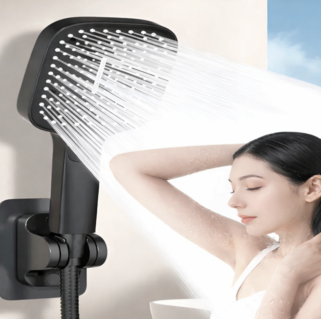 대형 3단 폭풍수압 고압 샤워기 헤드 욕실 절수 샤워기 교체, 다크블랙, 1개