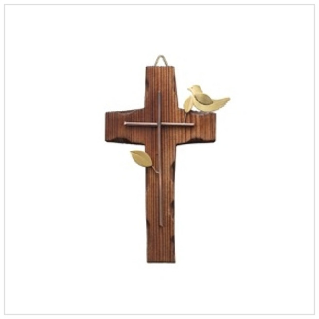 벽걸이 자석십자가(소) 십자가비둘기 현관문 냉장고 부착가능 소나무원목