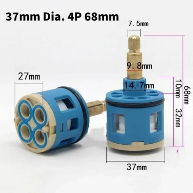 주방 욕실 수도꼭지 액세서리 물 절약 교체 세라믹 스풀 샤워실 믹서 탭 카트리지 밸브 1PC, 37mm Dia. 4P 68mm L, 11) 37mm Dia. 4P 68mm L