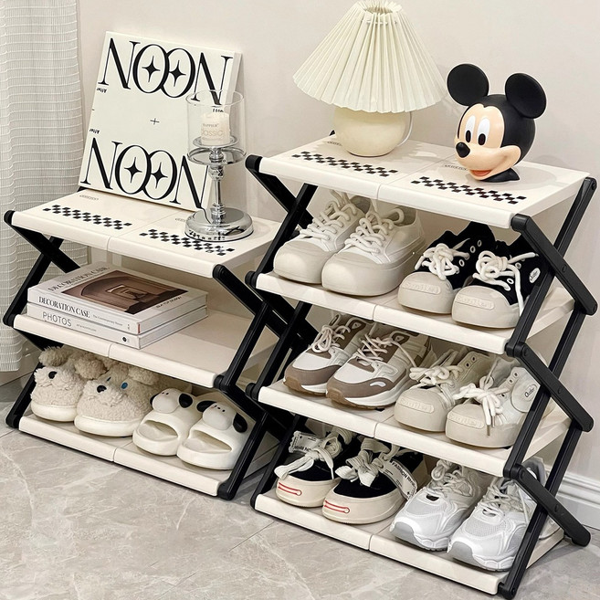 루무 신발장 현관 신발장 접이식 간편 설치 신발 정리함 조립 없는신발 수납장 대용량 신발장 정리대, 3단, 크림 50cm