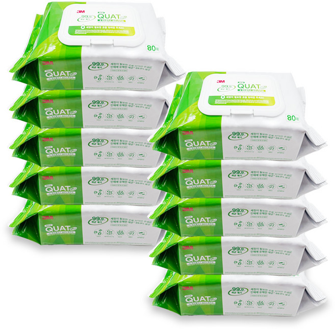 3M 쿼트플러스 살균티슈 세정 물티슈 80매입 소독 티슈, 10개