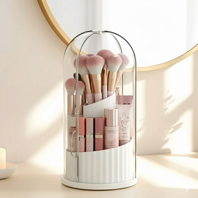루브앤 먼지차단 360도회전 브러쉬 정리함, 화이트, 1개