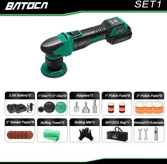 무선 자동차 광택기 BATOCA S4 미니 나노 연마기 키트 퀵 체인지 헤드 브러시리스 모터 3mm 12mm 궤도, 2) SET 1 - 220 볼트 230 볼트