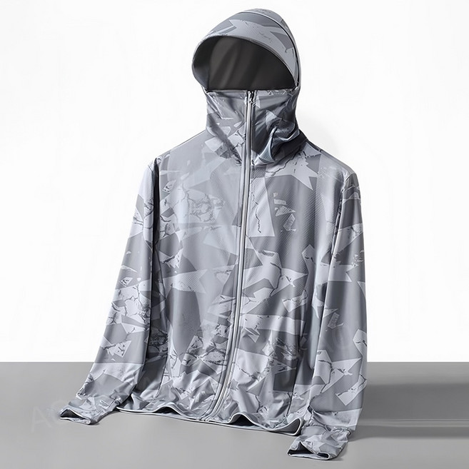 AOKADA 남성 여름 밀리터리 초경량 자외선 차단 냉감 후드집업 쿨링 자켓 등산 낚시 아웃도어 아우터, 라이트그레이
