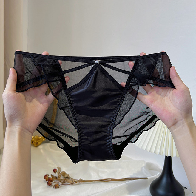 여성용 레이스 사이드팬티 순면 밑위 컴포트 스판 망사팬티 Women's Underpants