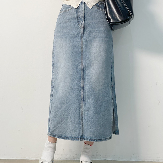 태리 트임 중청 데님 롱스커트