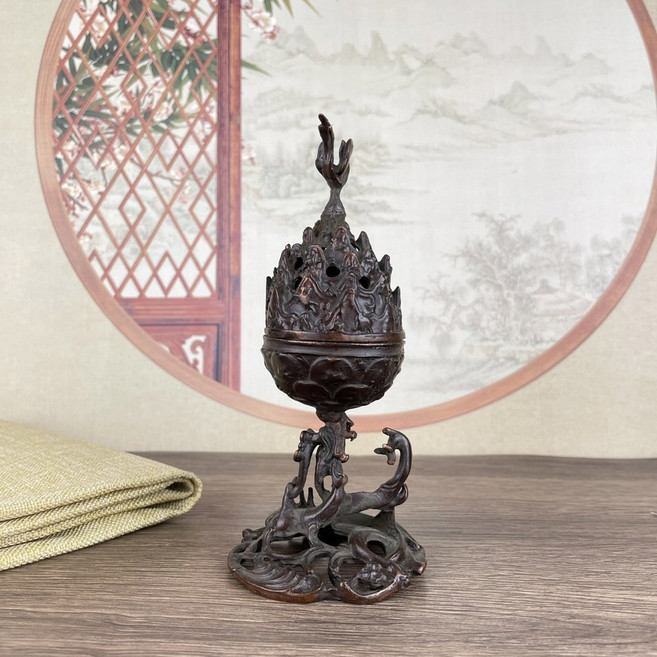 금동대향로 백제시대 골동품 전통적인 금동 향로 소형 가능 활용 스토브 대향로, 스몰 사이즈 가로 약 7 세로 약 6 높이 약 15