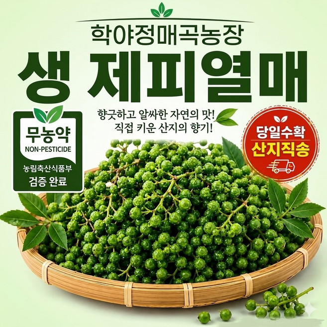 학야정매곡농장 국내산 생 제피열매 생제피 햇제피 산초 초피 제피 생열매 장아찌용 제피청 담금주 향신료 무농약 당일수확 산지직송 200g, 1개