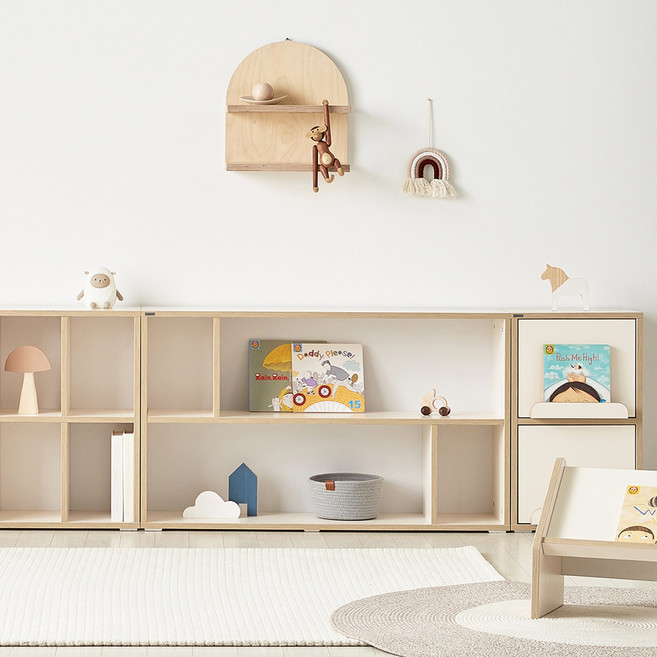 룸핏 무아 유아 책장 교구장 전면책장 아기 낮은 2단 책꽂이 장난감정리 수납장 선반장, 2단 도어장 (원목손잡이형), 메이플
