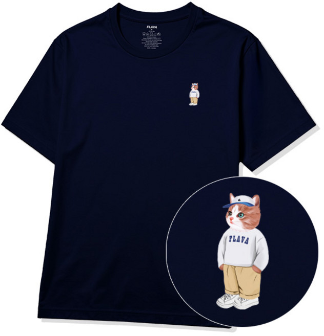 플라바 캐주얼캣 남녀공용 반팔 티셔츠 남자 남성 면티 빅사이즈 반팔티