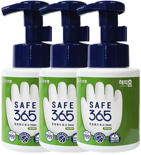 해피홈 세이프365 핸드워시 그린샤워향, 3개, 350ml - 쿠팡