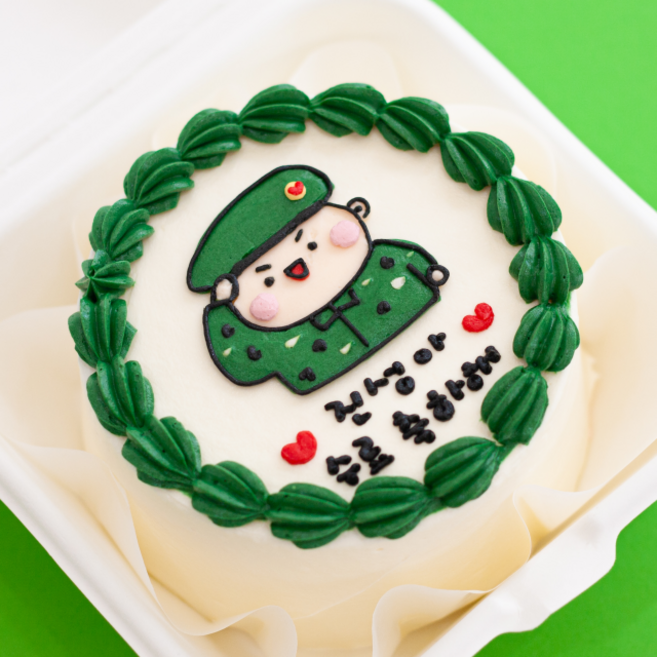 레터링 도시락 케이크 당일발송 주문제작 맞춤 기념일 파티 케이크 1번~10번, 260g, 1개, 14. 군인(10자이내)/바닐라생크림+오레오