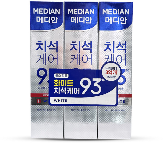 메디안 치석 케어 미백 화이트 치약 120g 3개입, 3개