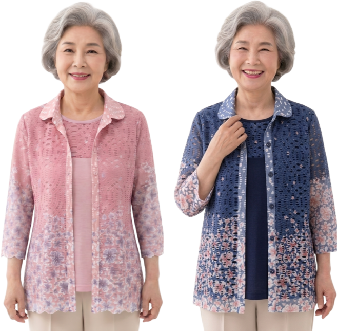 어르신몰 여름 할머니옷 별꽃망사 7부 앙상블세트 708090대 엄마옷 반팔티 생신선물