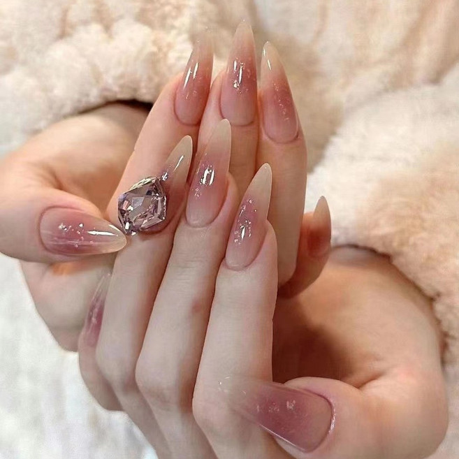 輕顏 純手工穿戴甲 美甲貼片 漸層水晶款, 1個, M