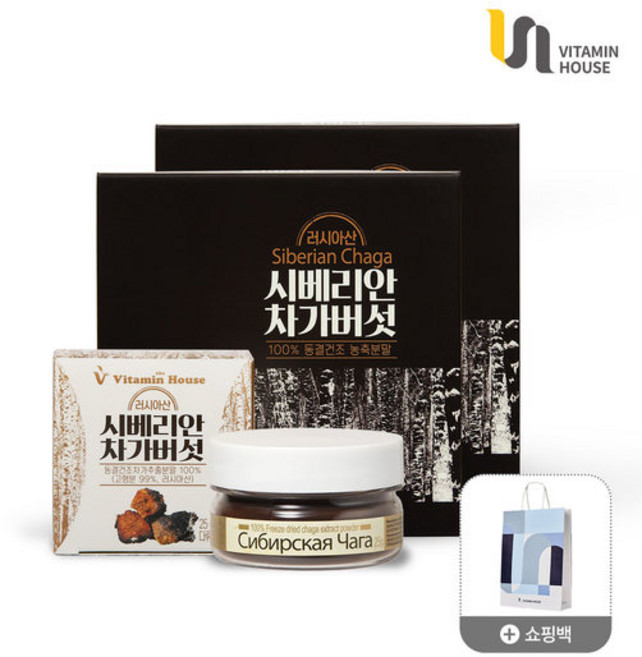 비타민하우스 봄건강맞이 시베리안 차가버섯(4통) 선물세트 2세트+쇼핑백 2개, 4개, 25g