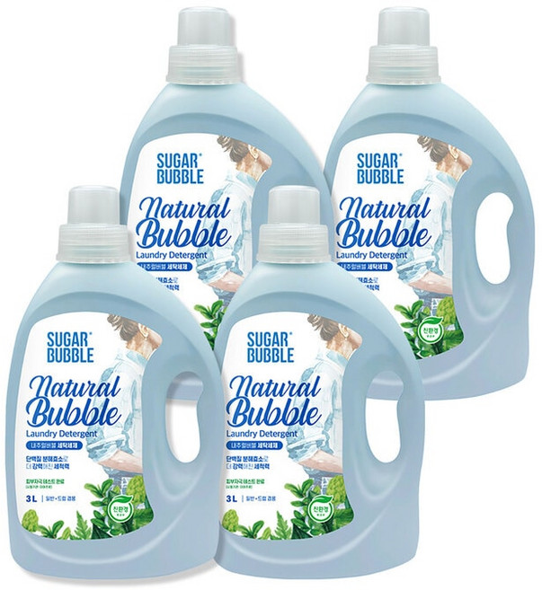 슈가버블 친환경 세탁세제 내추럴버블 3L x 4 깨끗한 빨래 온가족 세탁 세제 강력한 세정 대용량, 4개