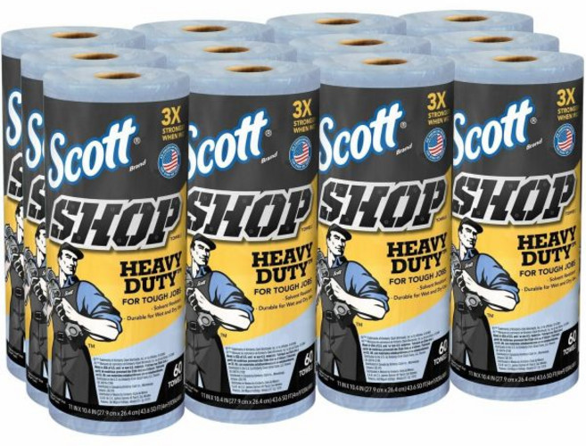 SCOTT SHOP ORIGINAL Scott Shop 수건 헤비 듀티 32992 용제 듀티용 블루샵 60매 롤 12롤 팩, Towels