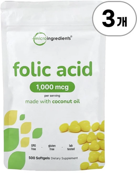 마이크로 인그리디언츠 폴릭 애씨드(엽산) 1 000mcg Micro Ingredients Folic Acid 1 000 mcg 500정, 3개 - 쿠팡