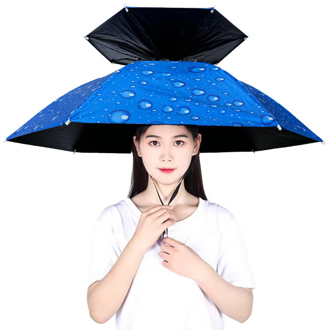 [블랙 코팅] 자외선 UV 차단 안감 신형 BJ 더블 핸즈프리 2단 모자우산 머리우산 우양산 텃밭우산 낚시우산 밭일 농사 작업 햇빛차단 썬캡