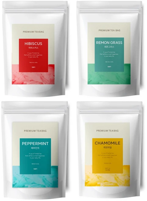 카페인없는 허브차 삼각티백 버라이어티팩 4종 총80T 히비스커스20T+캐모마일20T+페퍼민트20T+레몬그라스20T, 1개, 80개입, 1.2g - 쿠팡