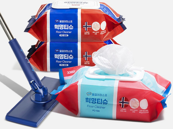 혁명티슈 원터치 밀대걸레 청소포세트 가정용 1개 강력 2개 바닥청소 막대걸레 바닥청소포, 1세트