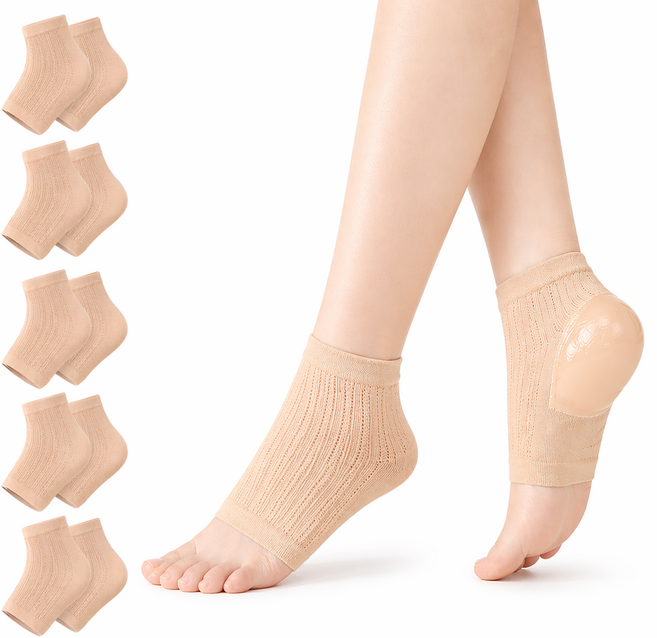 로채언니네 갈라진 뒤꿈치 발 보습 풋패드 실리콘 덧신 양말, 베이지, 5개