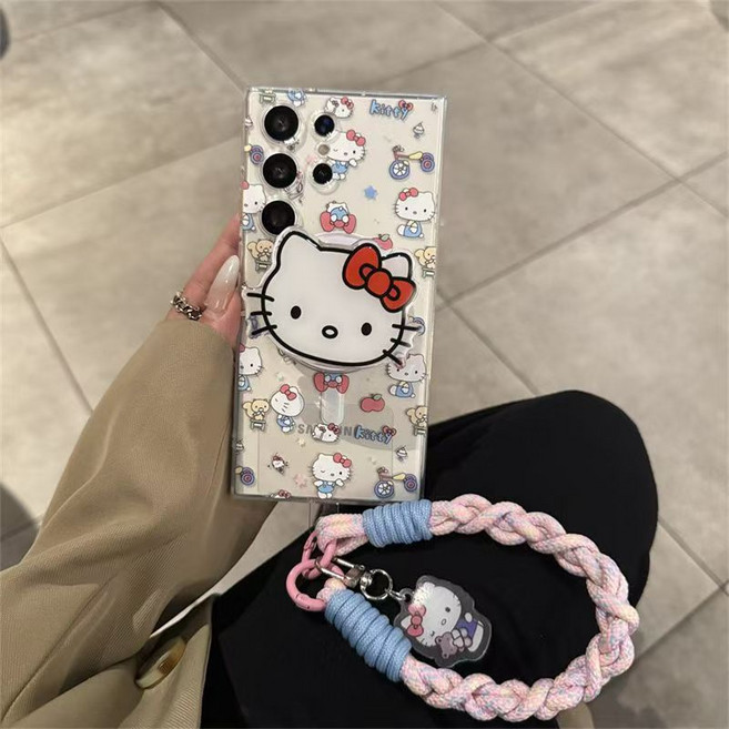 키티 투명 맥세이프 갤럭시 S24/S25 케이스+스트랩 거치대 세트