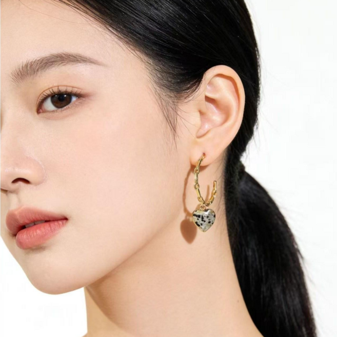 하트 원석 펜던트 귀걸이 여성 데일리 포인트